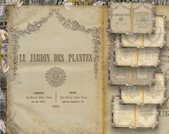 Printable Vintage French Ephemera Junk Journal Pages, Stained Scrapbooking Paper, Old Digital Sheets, Antique Commercial Use Craft Book File
