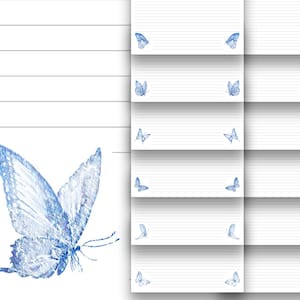 Set di pagine di diario foderate con farfalle blu stampabili Set di taccuini per viaggiatori digitali minimalisti con farfalla Inserisci carta da lettere orizzontale spazzatura A5