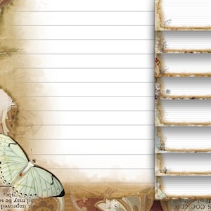 Commercial Use DIY Kit Printable Vintage Lined Writing Paper Script Wallpaper Junk Journal Page Filler Botanical Art PDF Travelers Notebook
