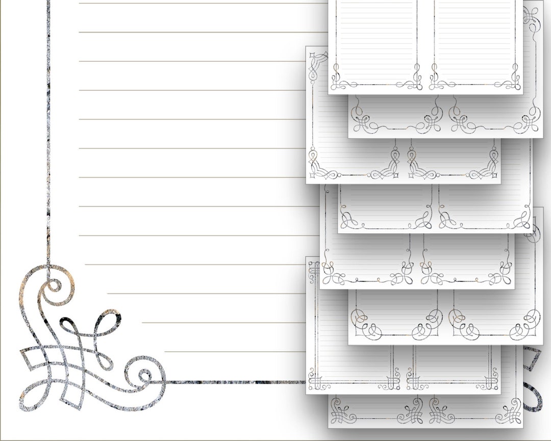 Printable Lined Journal Pages Set Decorative Frame Neutral Monotones ...