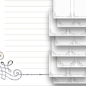 Druckbare Linierte Journal Seiten Set Dekorativer Rahmen Neutral Monotones Minimalist Digital Schwarz Weiß Travelers Notebook Insert Ink Saver Art