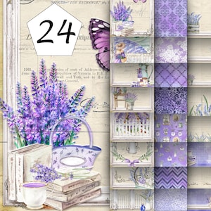 A4 Lavender Journal Pages, Digital Junk Journal Papers, Lavender Printable Kit Purple Flowers Collage Sheet Scrapbook Vintage Commercial Use