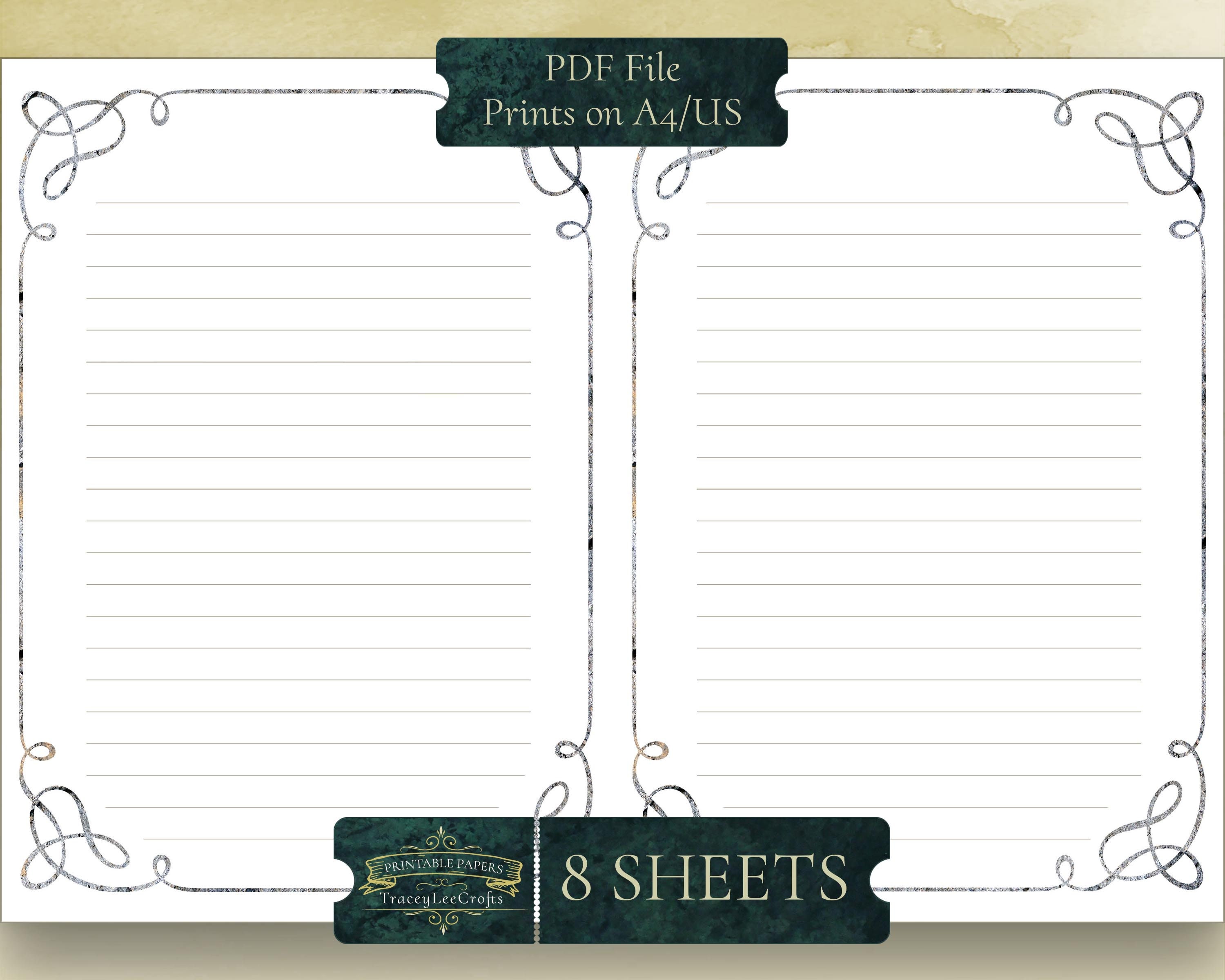 Printable Lined Journal Pages Set Decorative Frame Neutral Monotones ...