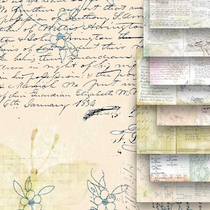 Digital Vintage Cartas y Documentos Ephemera Junk Journal Scrapbooking Páginas Antiguas Hojas de Papeles Manuscritas Manchadas Diario Antiguo