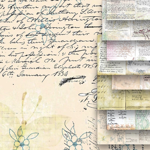Digital Vintage Letters & Documents Ephemera Junk Journal Scrapbooking Pages Old Ancient Handwritten Papers Sheet Stained Journaling Antique