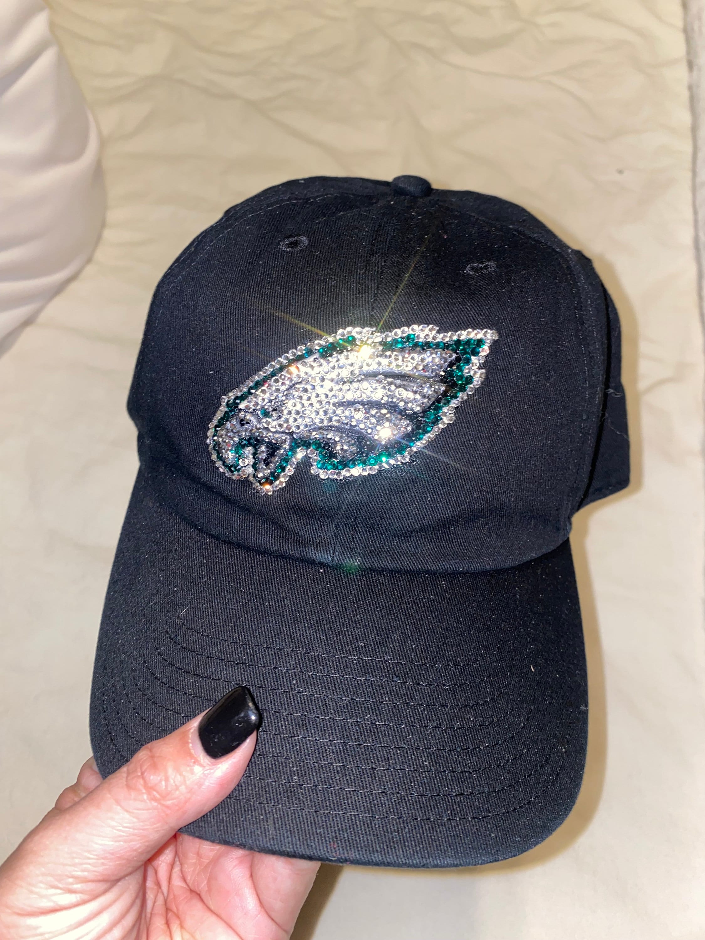 NWT Handmade Philadelphia Eagles Shades Of Gray Bling Logo Ball Cap Candy Did It Newly released EAGLES BLING BUCKET HATS and BASEBALL HATS  main image 3