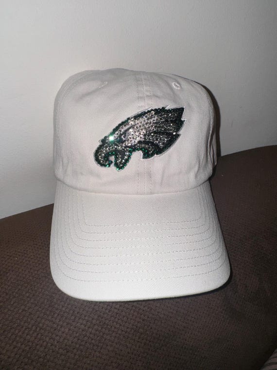 Green and White Eagles Cap with Rhinestones Philadelphia EAGLES RARE White Bling Hat: Hand-jeweled  main image 2