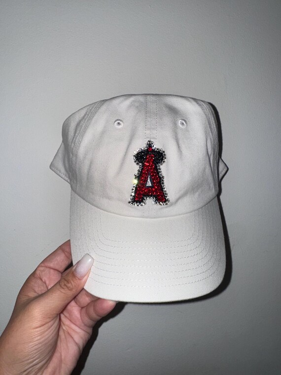White Angels hat with rhinestones on the logo Rhinestone White Los Angeles Angels Hat - Etsy main image 2