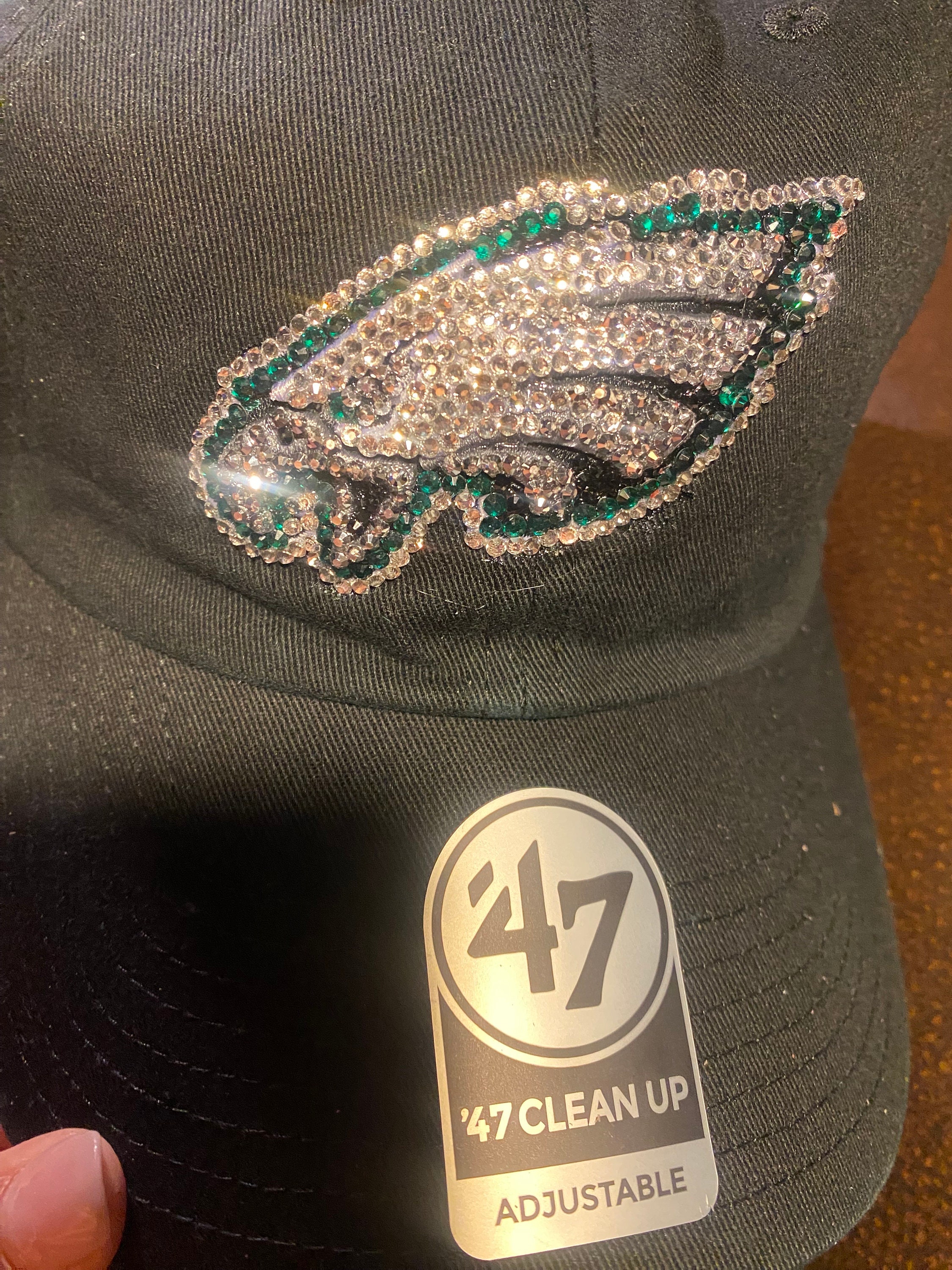 Beautiful Handmade Black Faded Philadelphia Eagles Love Bling Ball Cap Women main image 3