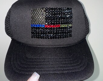 Sparkly Thin Blue Line Trucker Hat