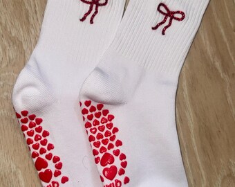 Bow Rhinestone Grip Pilates Yoga Socks