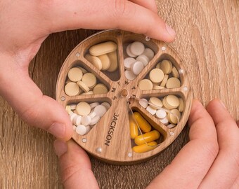 Wooden Weekly Pill Box 7 Day Pill Organizer Travel Pill Case for Purse Vitamin Organizer Pill Holder Container Grandpa Gift