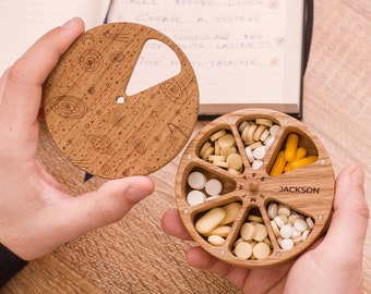 Wooden 7 Day Pill Case Weekly Pill Vitamin Organizer Pill Box Medication Organizer Birth Control Case For Purse