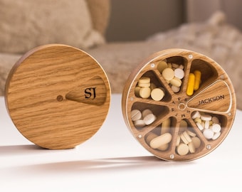 Pill Organizer 7 Day Wooden Box for Pills Birth Control Weekly Pill Case Small Personalized Custom Gift