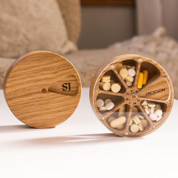 Pill Organizer 7 Tage Holzkiste für Pillen Geburtenkontrolle Wöchentlicher Pillenetui klein Personalisiertes individuelles Geschenk