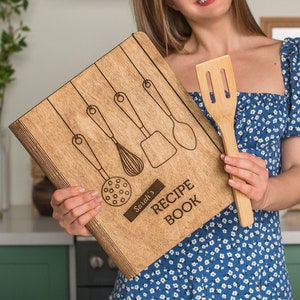 Raccoglitore di ricette in legno vuoto con schede di ricette, regalo per la madre da parte della figlia