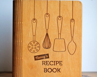 Personalized Recipe Book Wooden Cookbook Blank Recipe Binder Bridal Shower Gift From Daughter For Mom Her Mothers Day