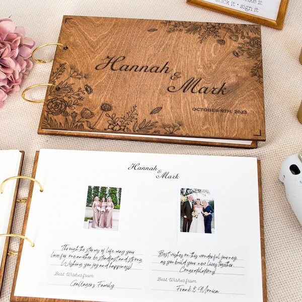 Polaroid Guest Book Personalized Wooden Wedding Photo Bridal Shower Graduation Album Sign