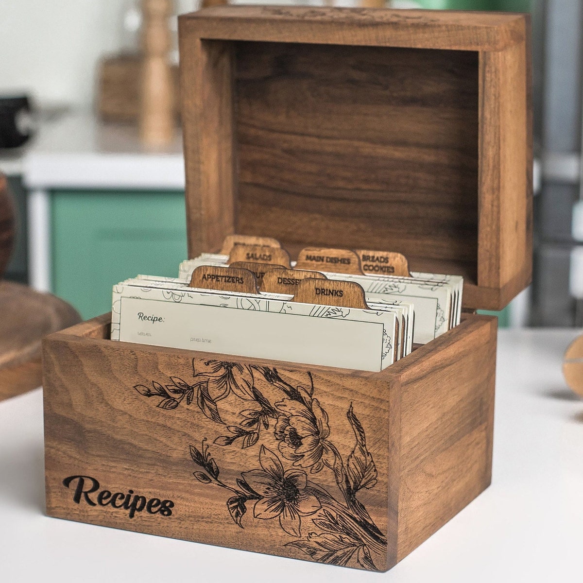 Wooden Recipe Box With Dividers and Recipe Cards 4x6 Gift for Mom From Daughter - Etsy