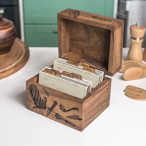 Hölzerne Rezeptbox für Rezeptkarten 4 x 6 Geschenk für Mutter von Tochter