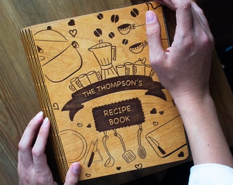Personalized Recipe Book Blank Binder Custom Cookbook Wooden Gift For Her  For Mom From Daughter