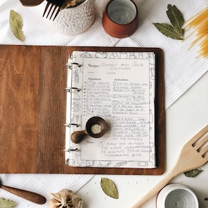 Libro de recetas personalizado, carpeta de recetas de madera, regalo de libro de cocina personalizado para mamá, diario de recetas en blanco