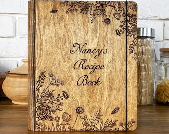 Cuaderno de madera personalizado, recetario en blanco, regalo para mamá, regalo de despedida de soltera de hija