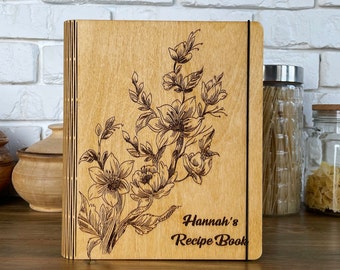 Wooden Recipe Book Personalized Gift for Mom Custom Blank Recipe Binder Notebook Cookbook Mothers Day