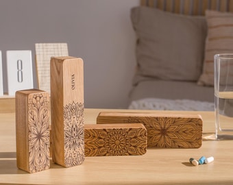 Pastillero de 7 días, organizador de pastillas de madera para bolso, pastillero pequeño, estuche anticonceptivo, organizador de bolsillo, joyero pequeño