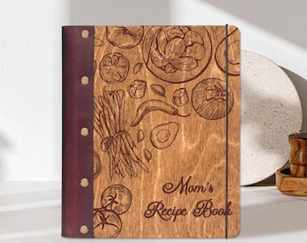 Personalized Recipe Book Blank Binder Wooden Cookbook
