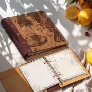 Custom Recipe Book Binder To Write In Own Recipes, Personalized Blank Wooden Cookbook
