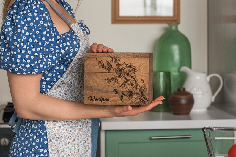 Wooden Recipe Box With Dividers And Recipe Cards 4x6 Gift For Mom From Daughter image 8