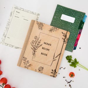Custom Recipe Book Binder Personalized Wooden Engraved Recipe Journal With Dividers For Handwritten Recipes Mom Birthday Cooking Gifts