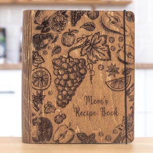 Livre de recettes personnalisé avec 70 ou 140 cartes de recettes vierges - Reliure de livre de cuisine en bois pour maman et papa
