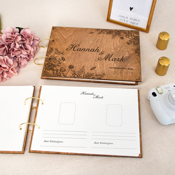 Wedding Guest Book Polaroid With Custom Family Sign Wooden Guestbook