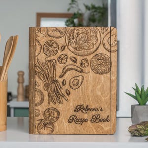 Custom Recipe Book Wooden Cookbook Personalized Recipe Binder Kitchen Recipes Storage image 2