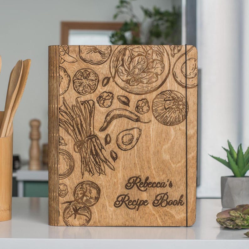 Custom Recipe Book Wooden Cookbook Personalized Recipe Binder Kitchen Recipes Storage image 2