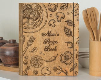 Libro de recetas de madera personalizado, carpeta de recetas personalizada, diario de recetas en blanco, regalo del Día de la Madre