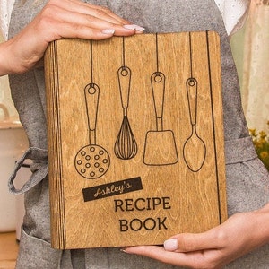 Personalized Wooden Recipe Book, Custom Cookbook Binder, Blank Recipe Journal, Mothers Day Gift