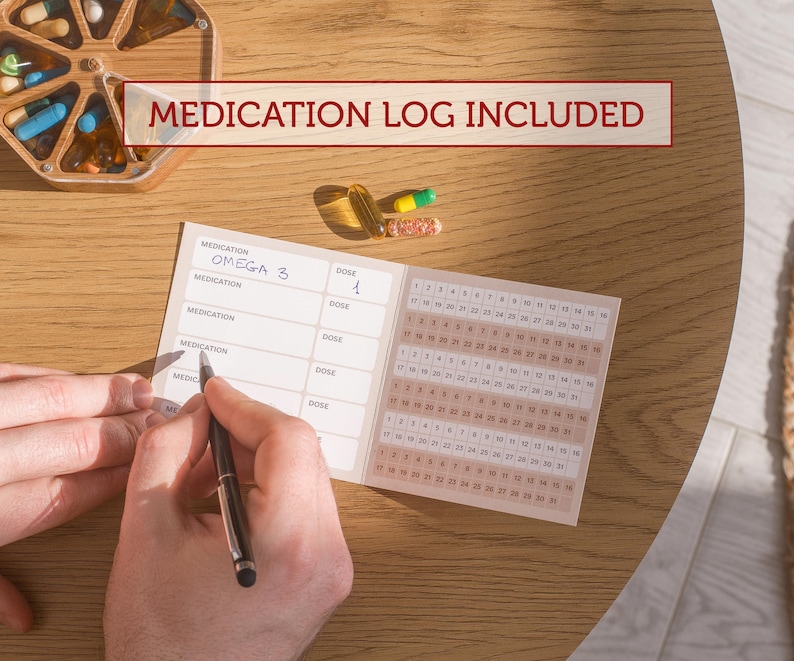 Medication log included with each order.