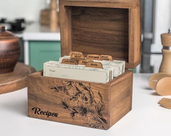 Wooden Recipe Box With Dividers And Recipe Cards 4x6 Gift For Mom From Daughter