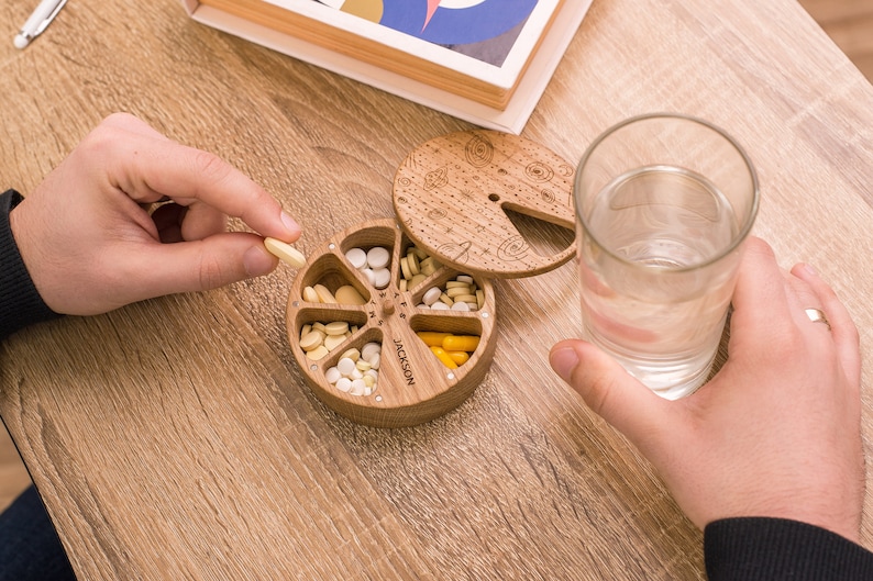 Pill Organizer 7 Day Personalized Wooden Box for Pills Birth Control ...