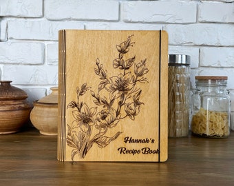 Wooden Recipe Book Personalized Gift for Mom Custom Blank Recipe Binder Notebook Cookbook Mothers Day