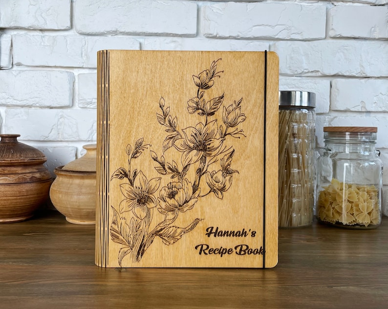 Wooden Recipe Book Personalized Gift for Mom Custom Blank Recipe Binder Notebook Cookbook 