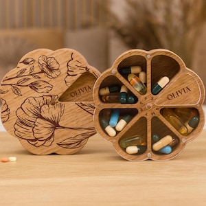 Pill Organizer 7 Day Large, Weekly Pill Case, Small Wooden Box Pill Box, Pill Container