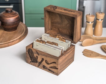 Boîte à recettes en bois pour cartes de recettes 4x6 Noyer Cadeau pour maman de fille