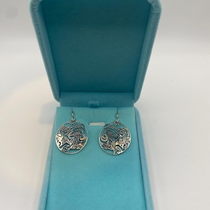 Haida Eagle, Frog and Salmon Sterling Silver Earrings 2 inches long