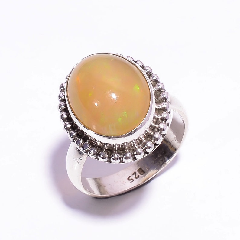 925 Solid Silver Ring Ethiopian Opal Gemstone Ring Silver 925 Sterling Silver Ring Ethiopian Opal Ring Jewelry Sterling Ring Size 7.25 US