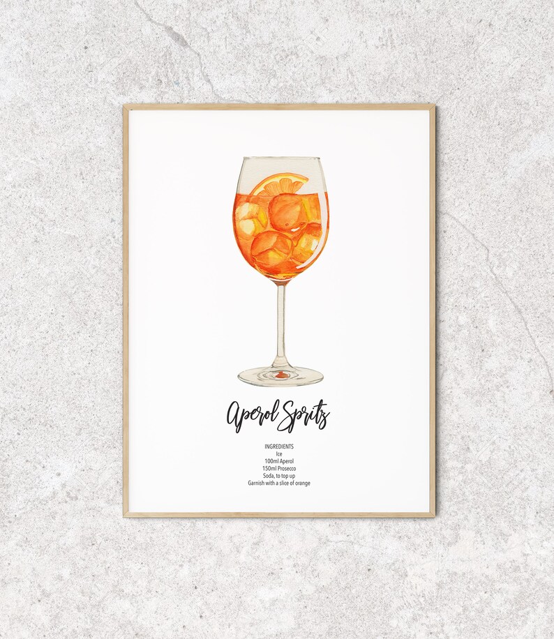 Aperol Spritz Watercolor Cocktail Print signature drink | Etsy