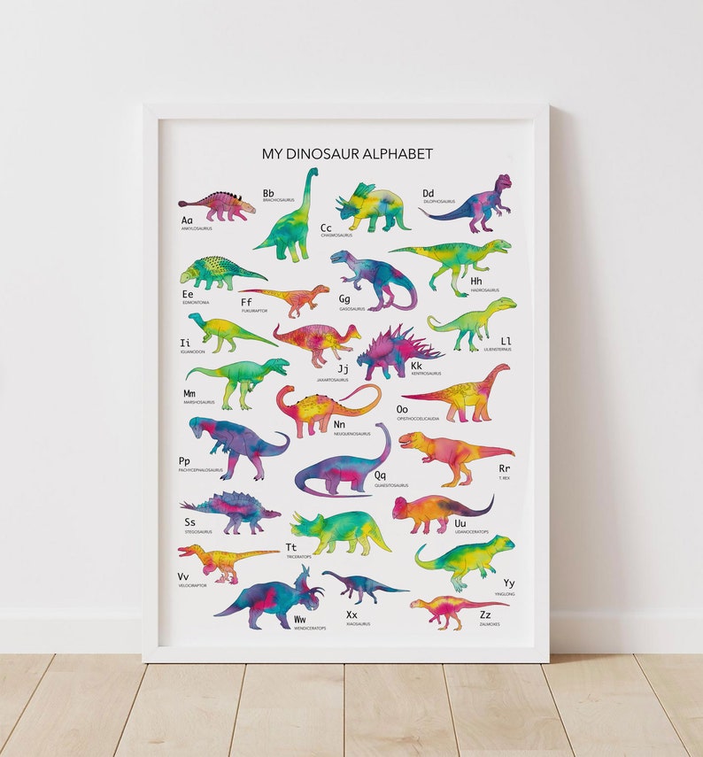ABC Nursery printable Dinosaur Gift for Kids Dinosaur Alphabet Print Educational Wall Art Toddler room Decor Jurassic world animals